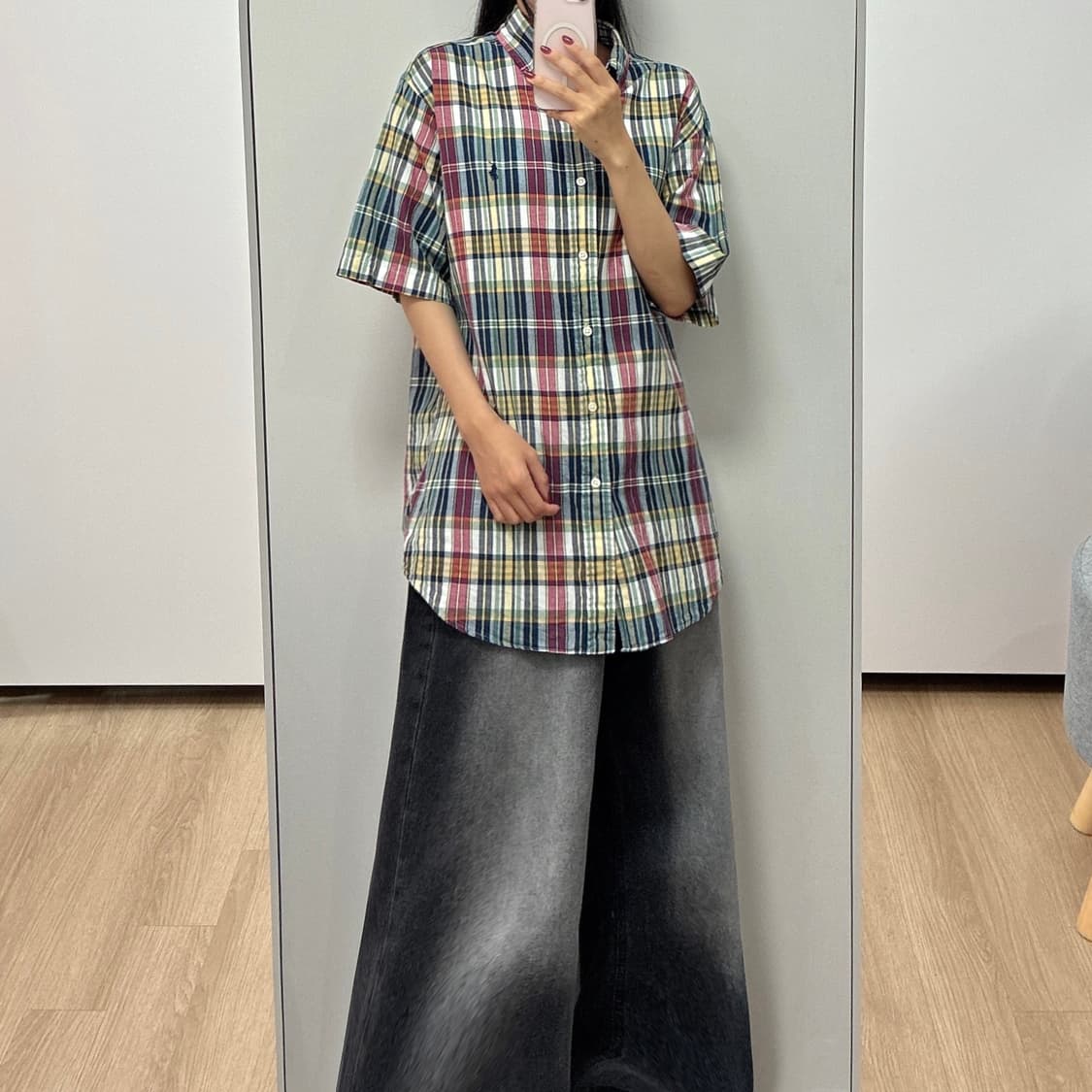 폴로 랄프로렌 자수 포니 체크 반팔 셔츠 남방 상품이미지1