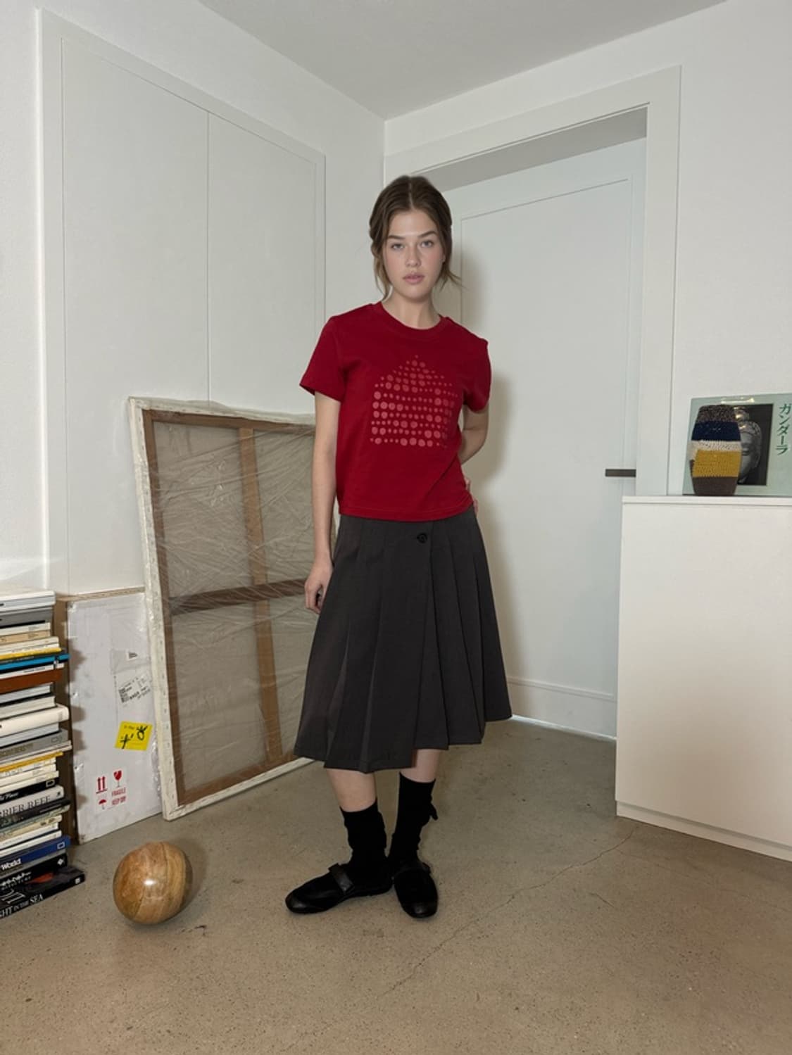 수아 버튼랩스커트 그레이 상품이미지1