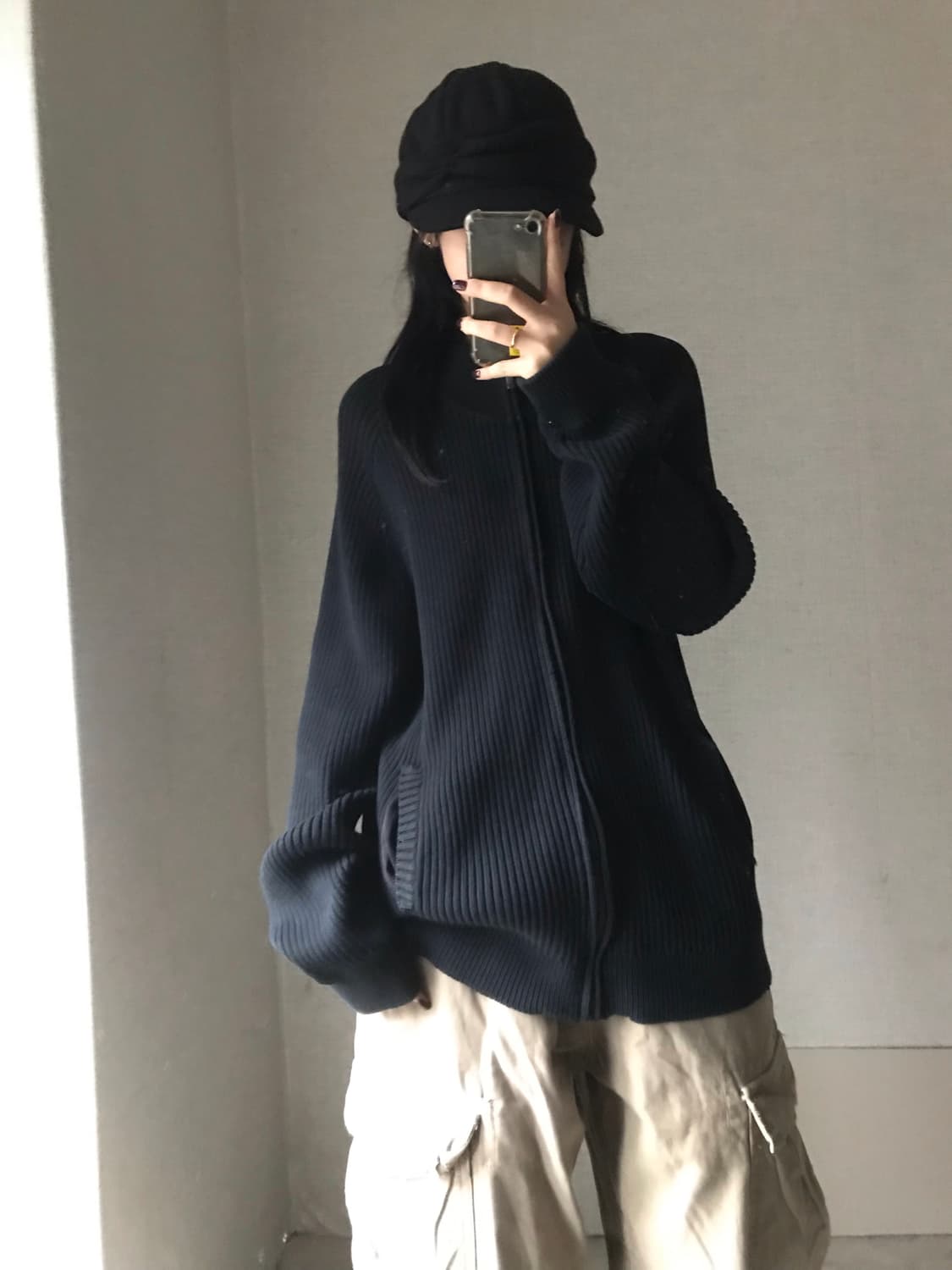 폴로 블랙 오버핏 니트집업 상품이미지5