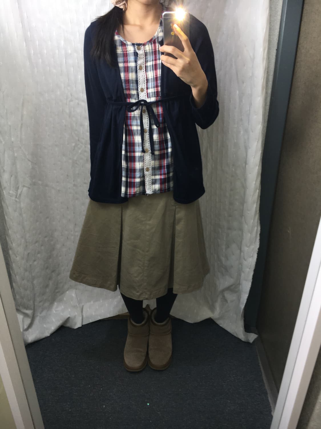 네이비 체크 레이어드 블라우스 상품이미지2