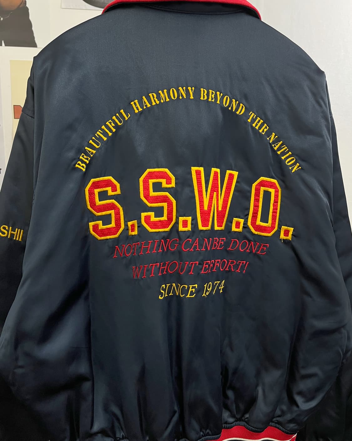 USA 올드 빈티지 사틴 봄버 자켓 네이비 상품이미지8