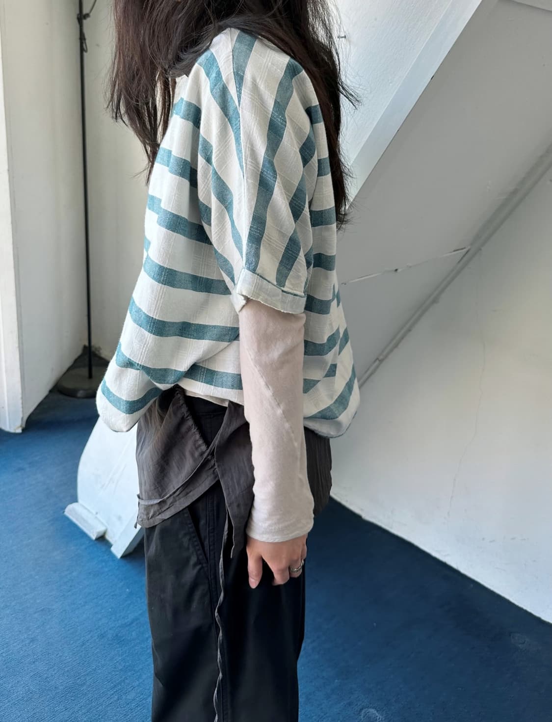 Wide sleeve jacquard fabric shirt top 상품이미지6