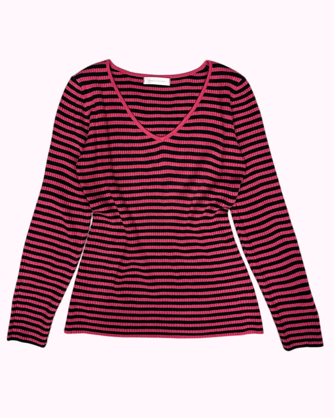 black pink ribbed stripe t-shirt 상품이미지1