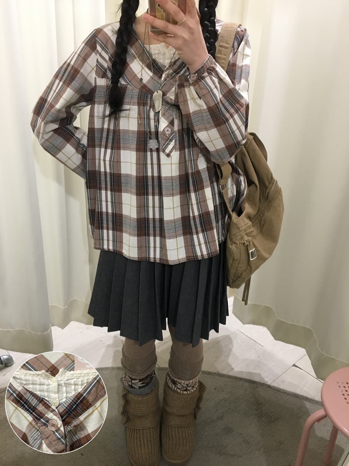 모리 레이어드 체크 블라우스 상품이미지1