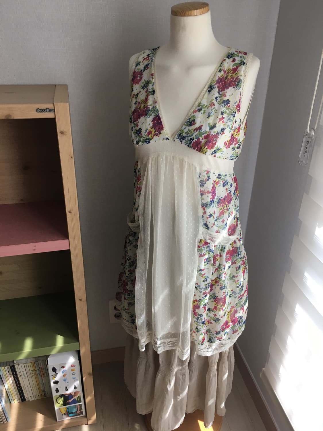 빈티지 레이스 도트 플라워 레이어드 슬리브리스 원피스 블라우스 모리걸 상품이미지2