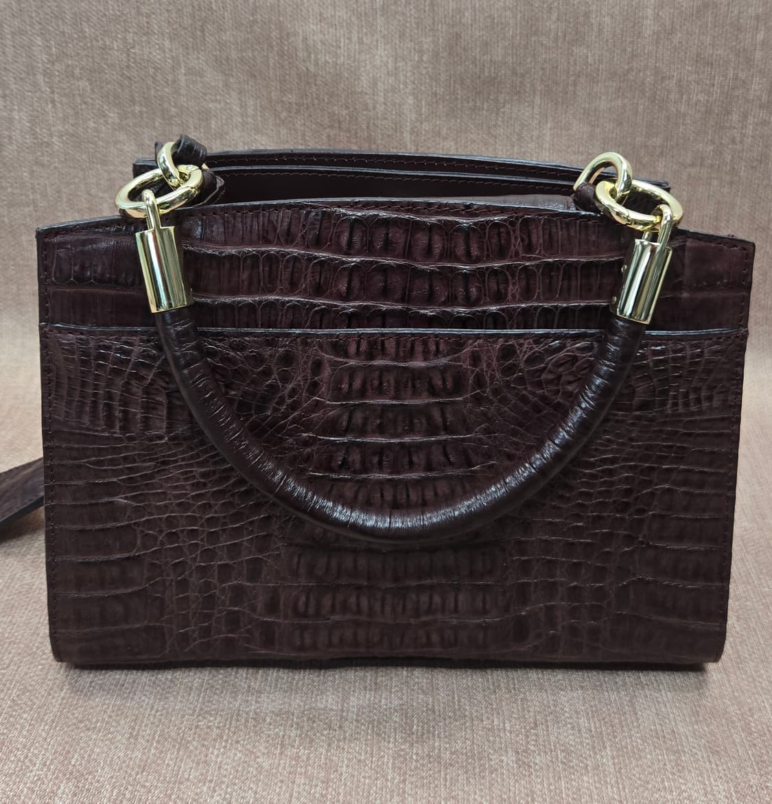 잘모이-브라운 악어가죽 토트백 자물쇠 장식 상품이미지8