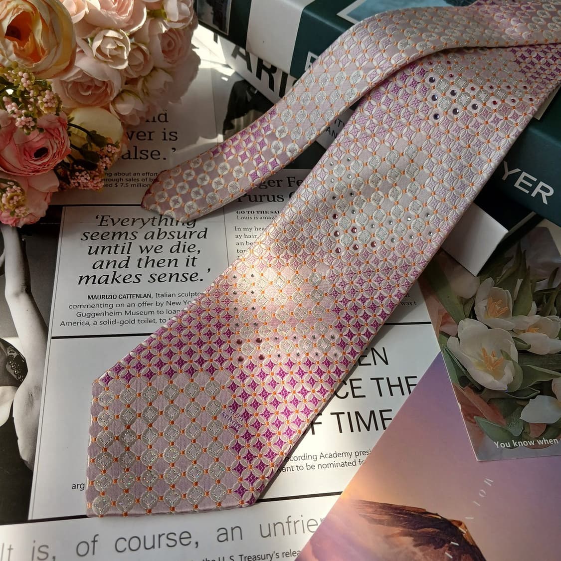 밀라숀 실크 핑크 패턴 넥타이 9cm A+등급 e807 상품이미지4