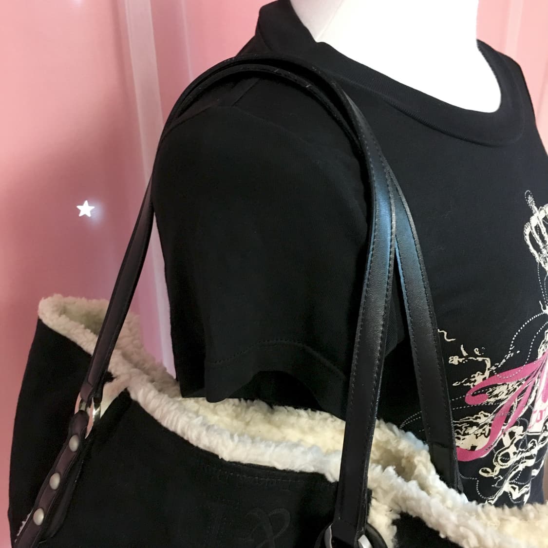 핑키앤다이안 블랙 퍼 숄더백 갸루 헤이세이 y2k 상품이미지5