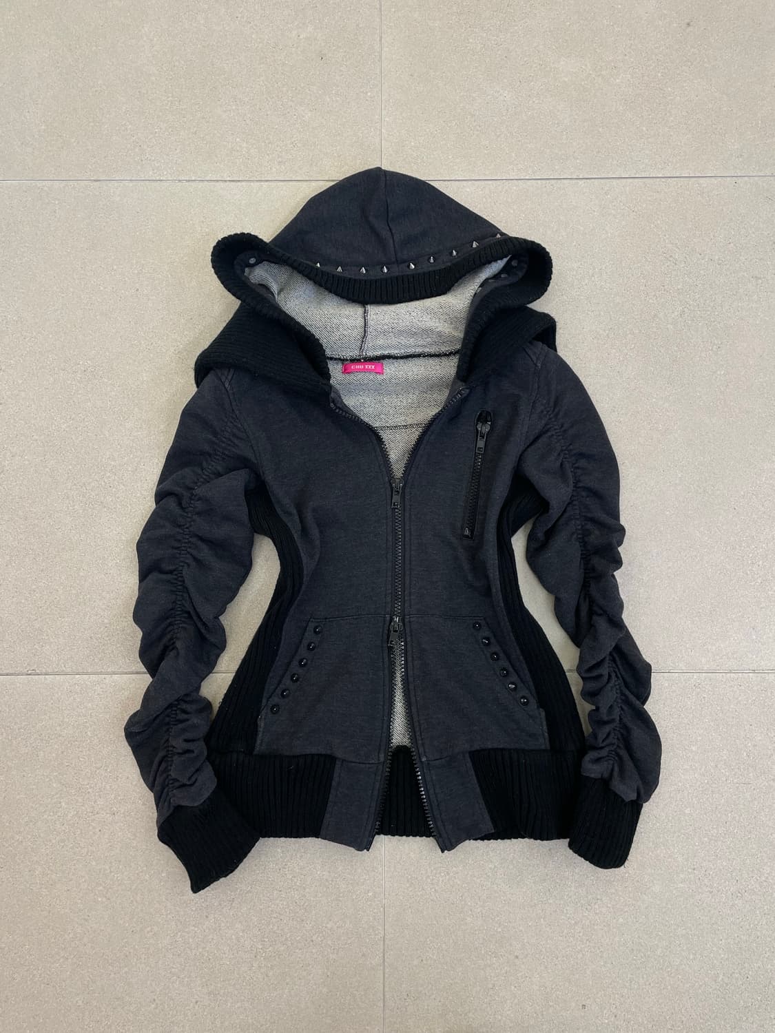 스터드 셔링 투웨이 후드집업 상품이미지1