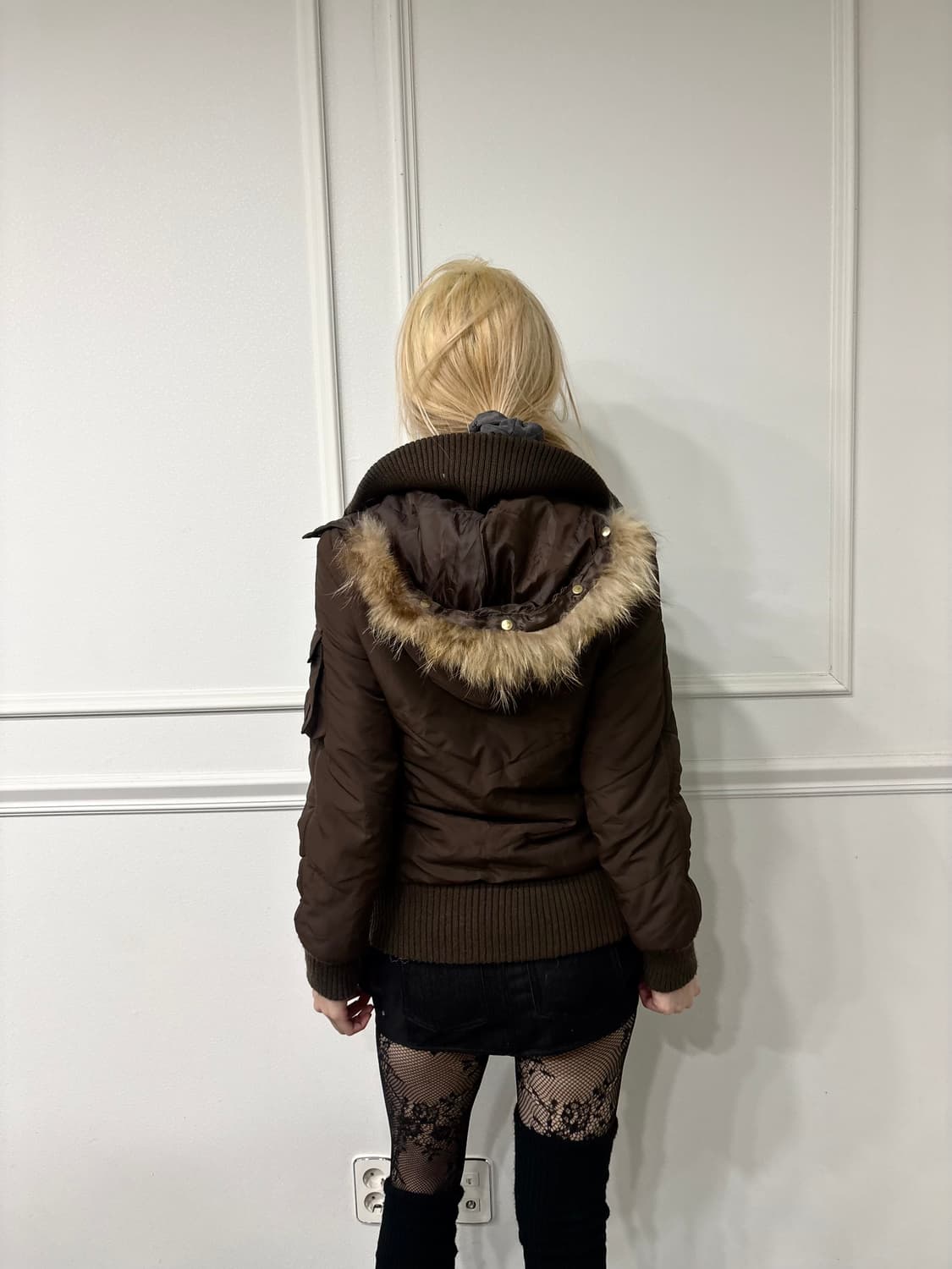 High Neck Design Multi Pocket Brown Fur  상품이미지4