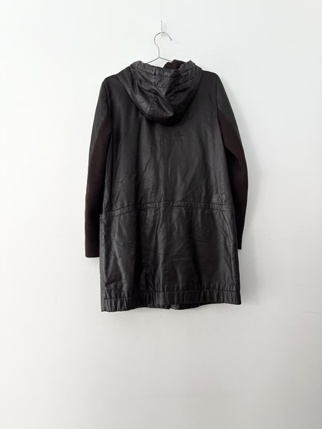 Knit dual hoody leather jacket / brown 상품이미지3