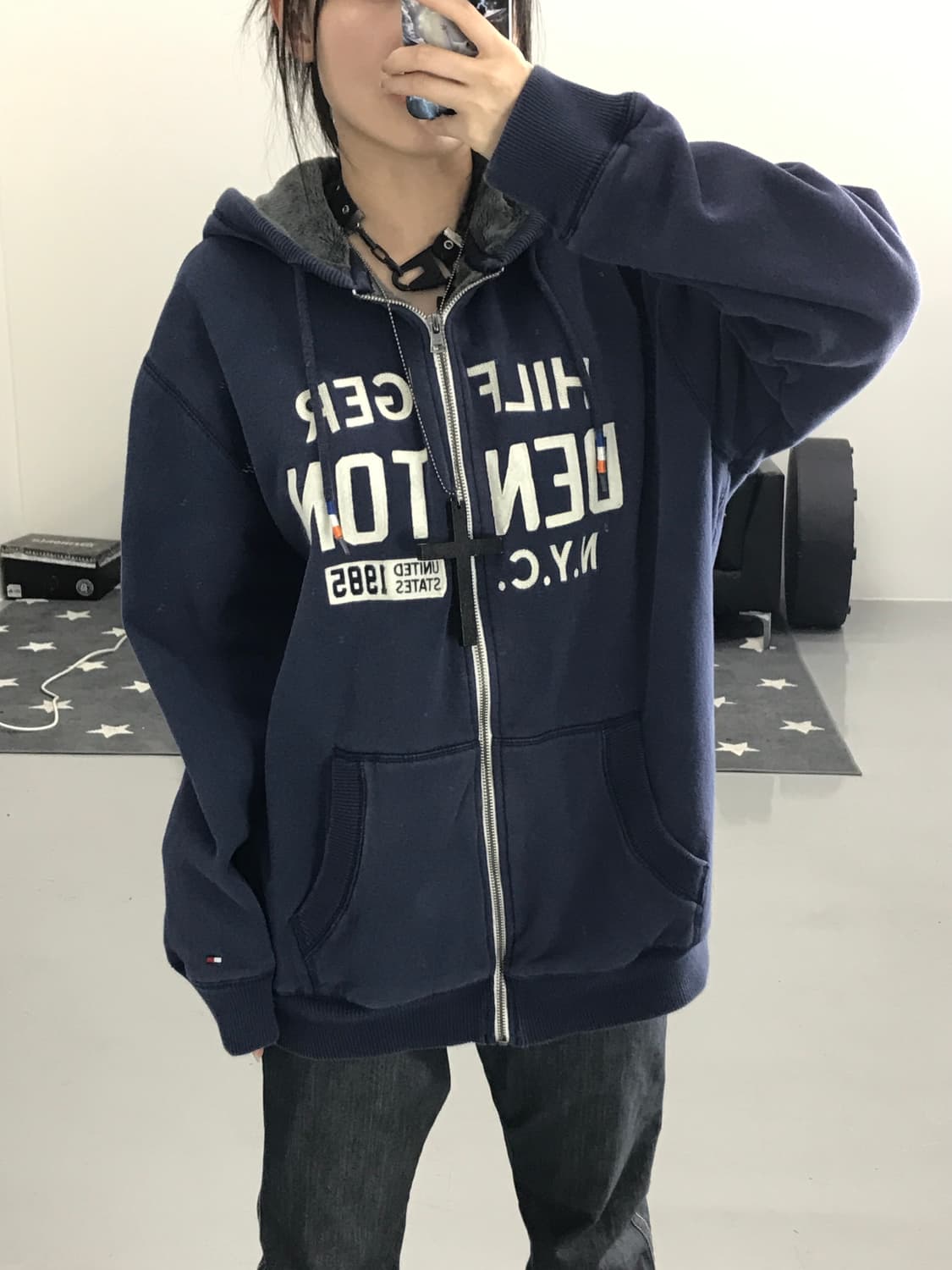  타미힐피거 네이비 기모후드집업 상품이미지2