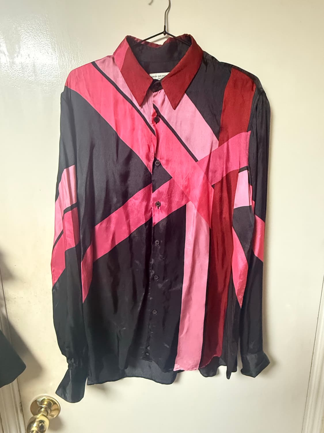 (48)드리스 반 노튼 실크 셔츠 블랙 레드 상품이미지2