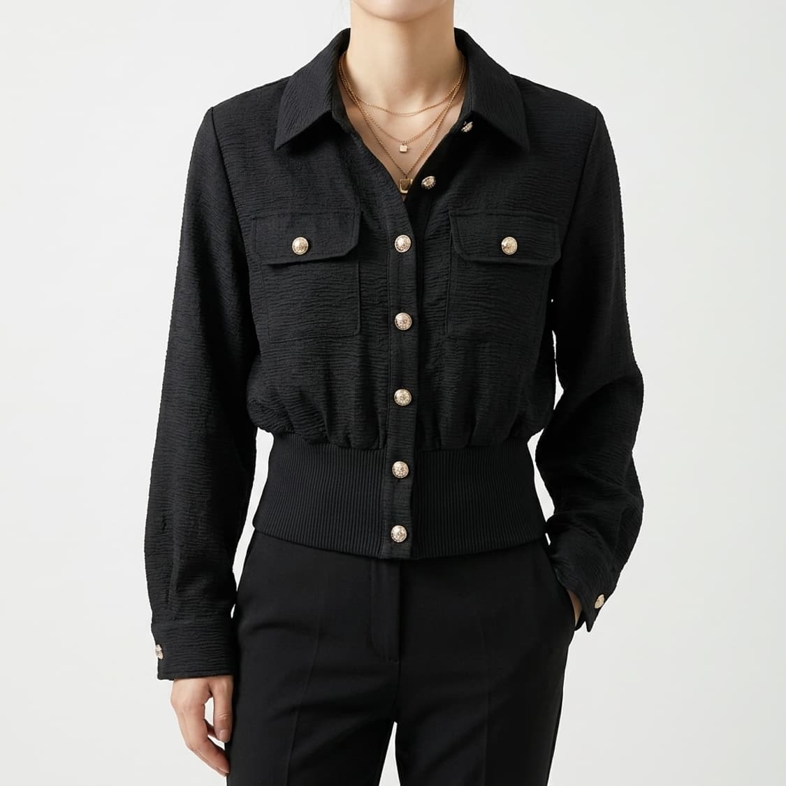 다바걸 금장 버튼 요루 셔링 자켓 블라우스 (M) 상품이미지1