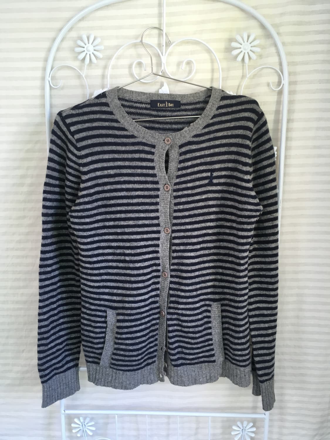 East boy 차콜 네이비 울 스트라이프 포켓 가디건  상품이미지6