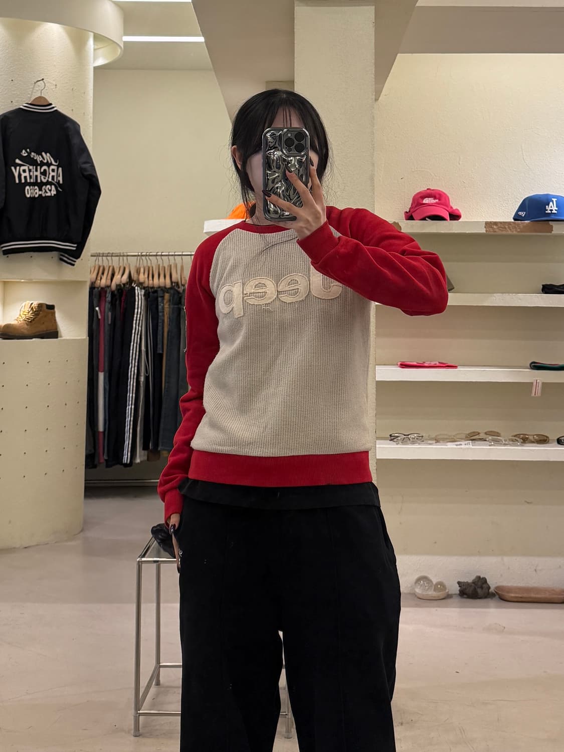 지프 패치 와플 빅로고 단가라 니트 U1531 상품이미지1