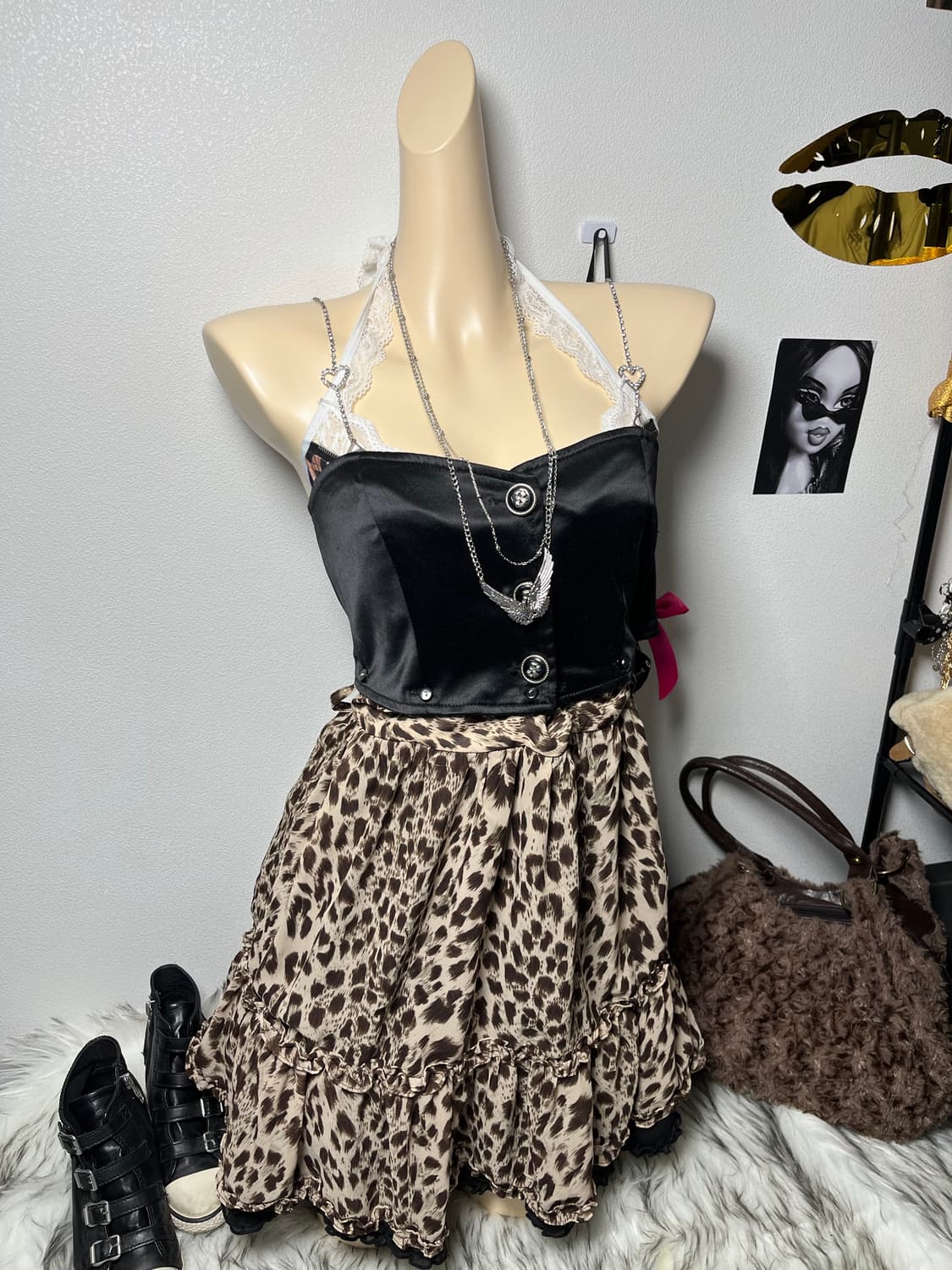 빈티지 갸루 호피 나시 원피스 탑 상품이미지1