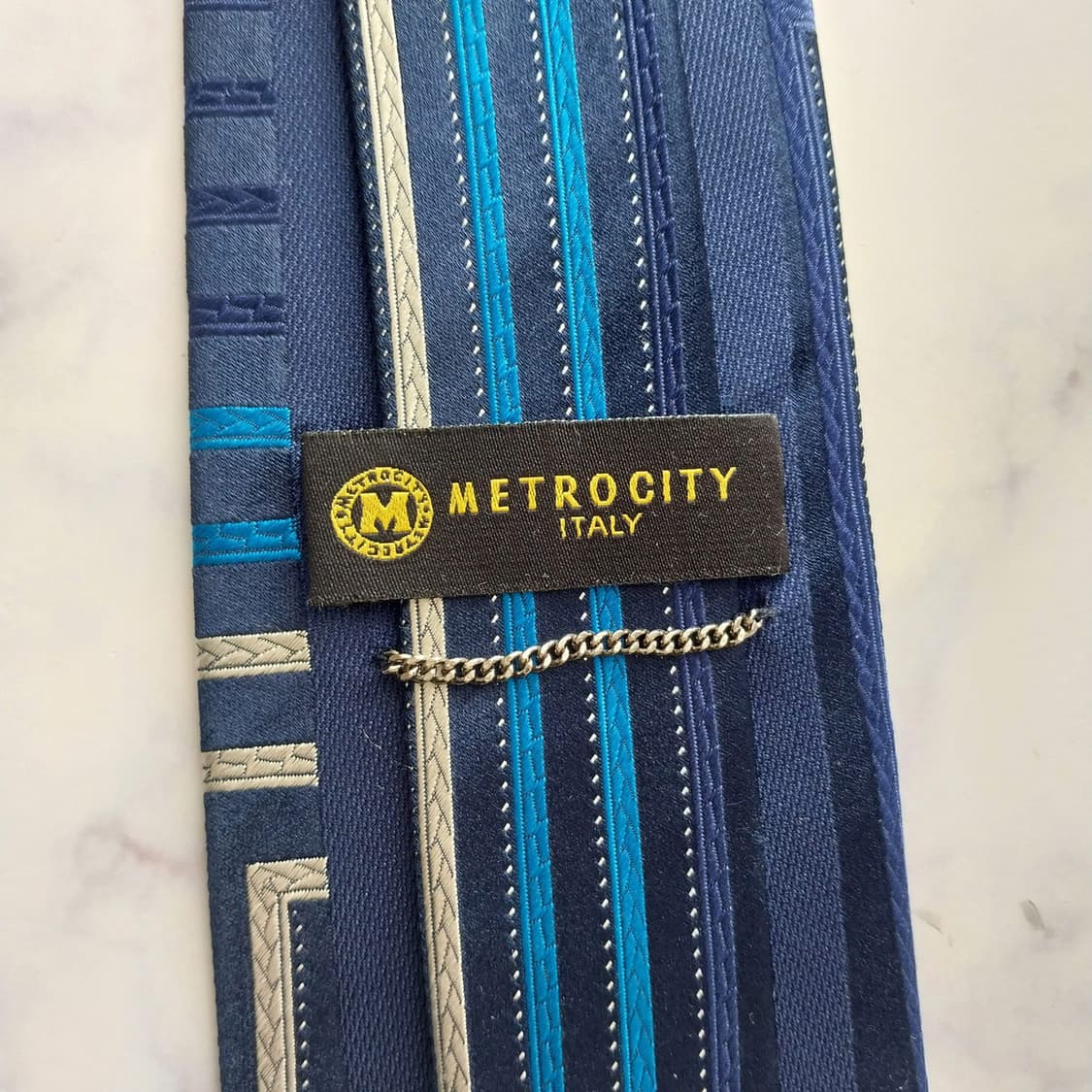 메트로시티 실크 네이비 스트라이프 넥타이 9cm A+등급 K1979 상품이미지9