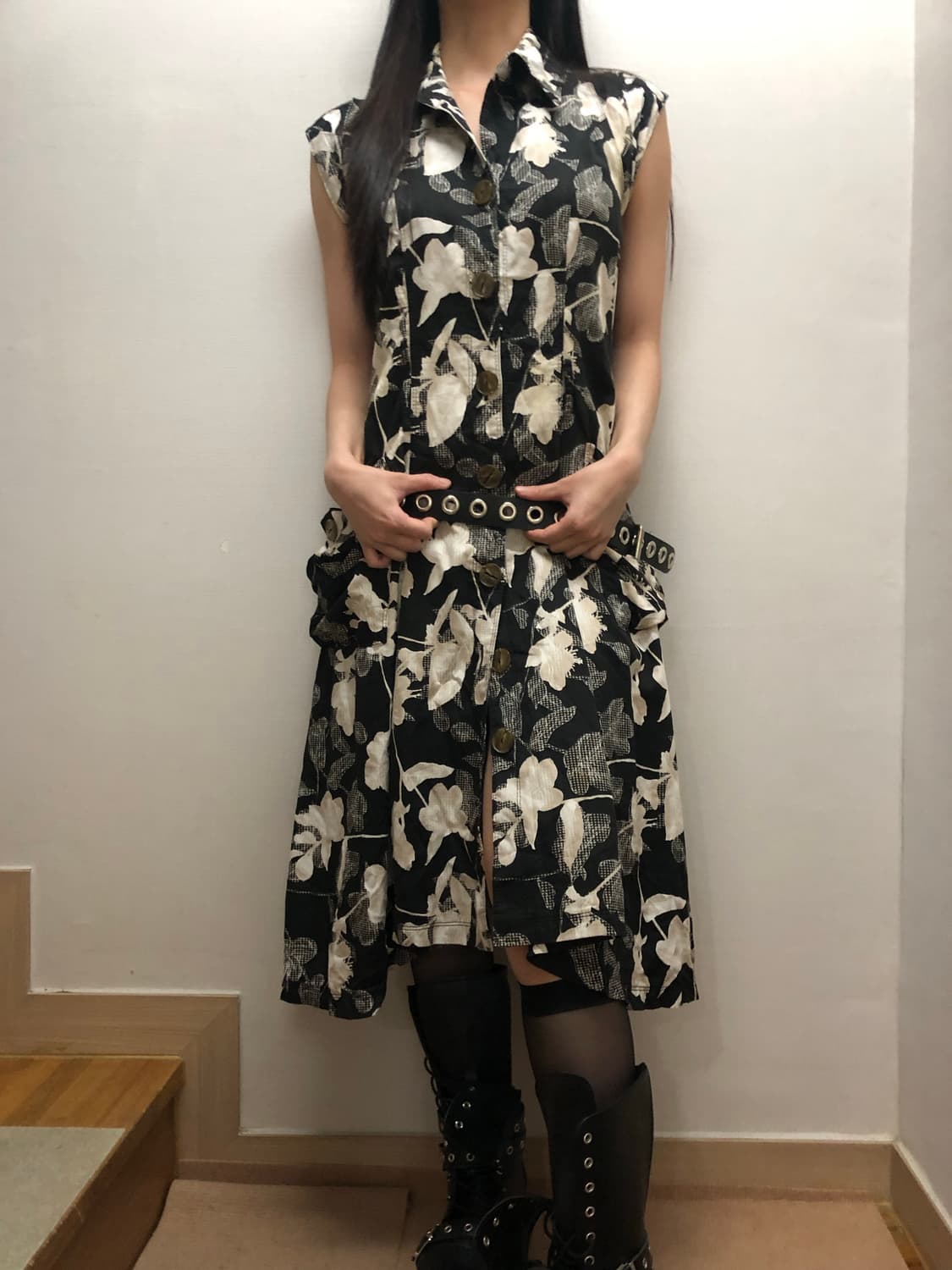 빈티지 블랙 오리엔탈 플라워 원피스 상품이미지2