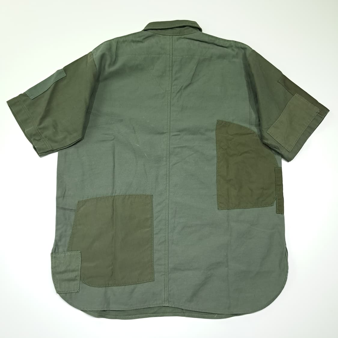 CK036 L 일본빈티지 바잉 패치워크 올리브 팝오버 반팔 셔츠 남방 상품이미지4
