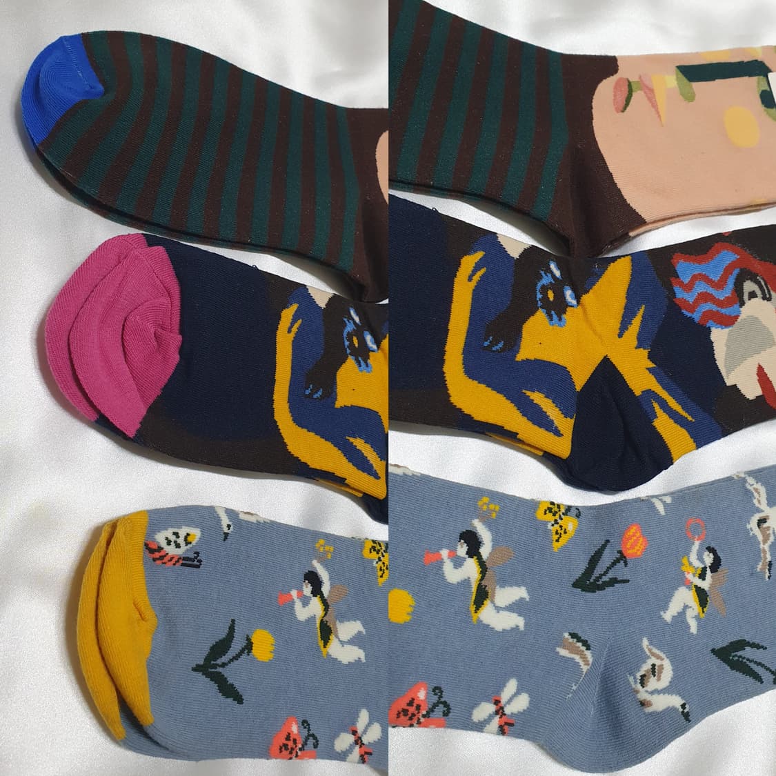 그린 네이비 블루 추상화 스트라이프 Bonne Maison 본메종 양말  상품이미지4