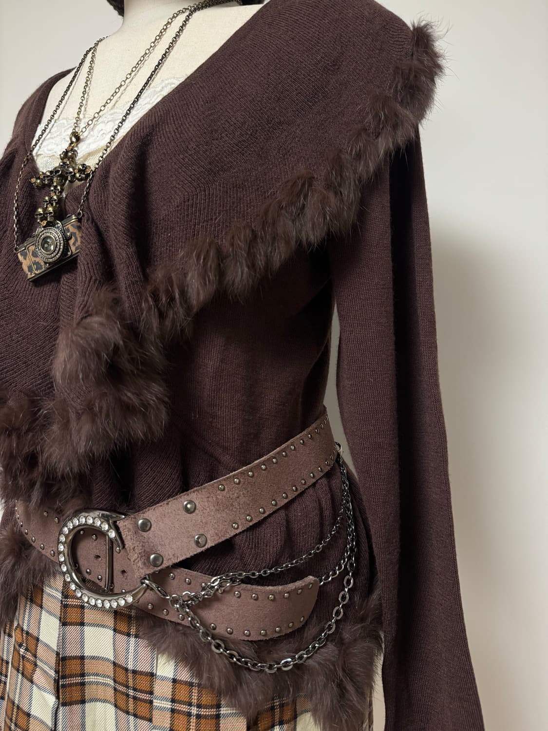 브라운 퍼 니트가디건 상품이미지4