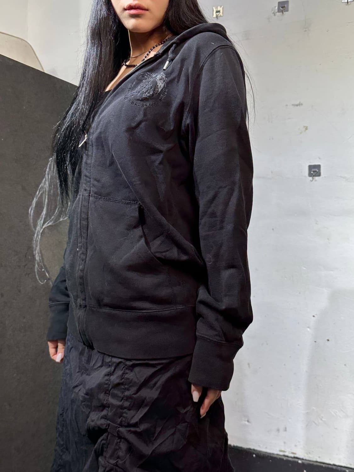 디젤 고딕 프린팅 오버핏 블랙 후드집업 져지 S 상품이미지5