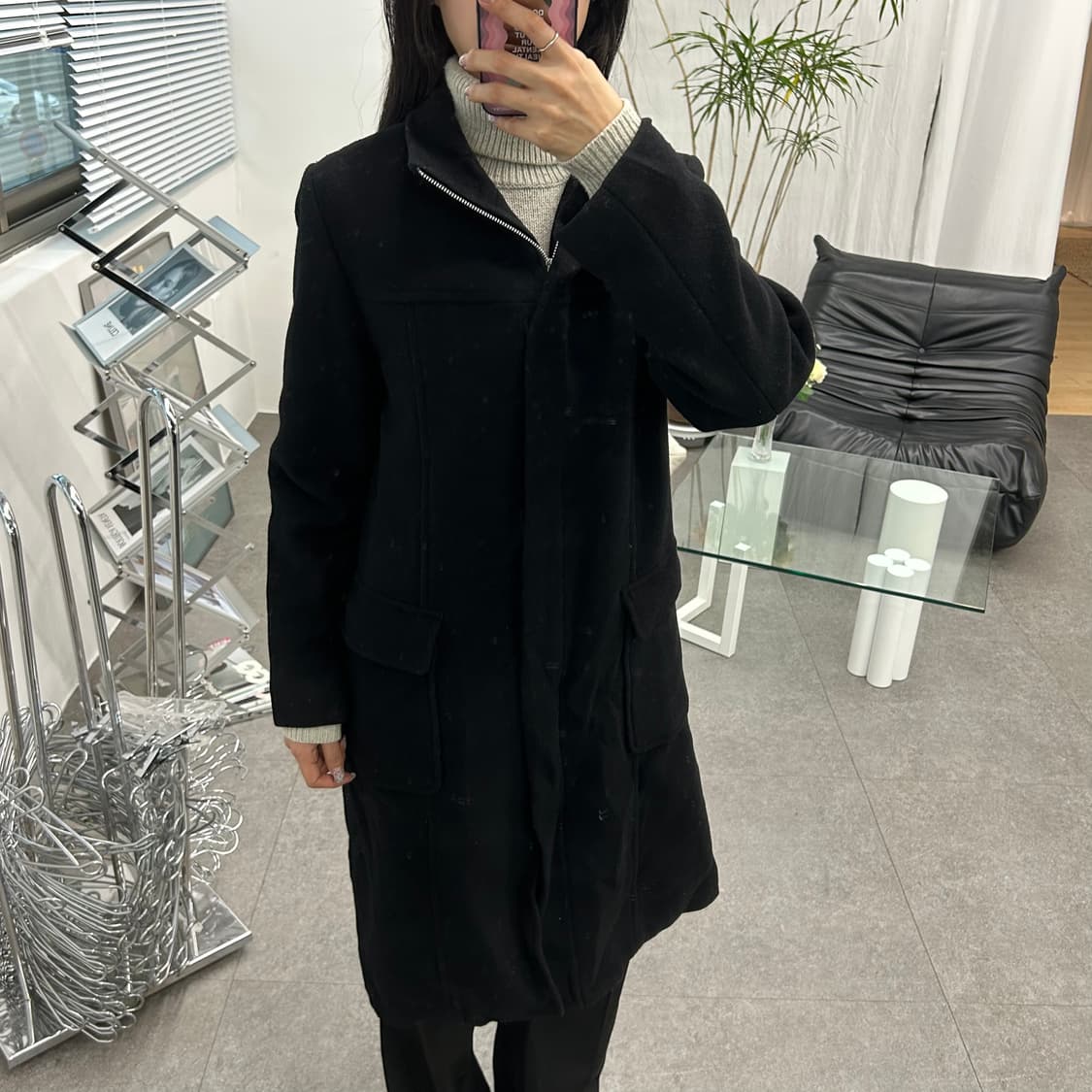 isd 블랙 롱 코트 상품이미지3