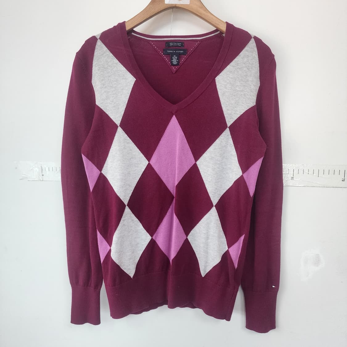 타미힐피거 아가일 니트 버건디 핑크 상품이미지1