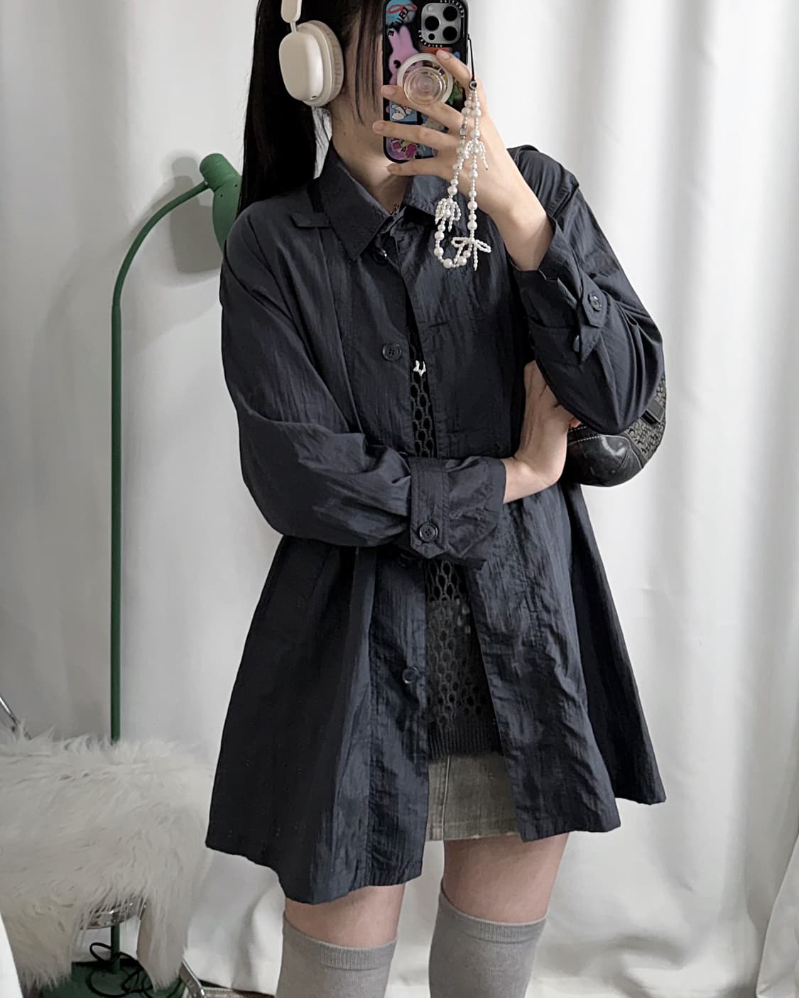 블루 그레이 넥버클 바람막이 코트 자켓 상품이미지1