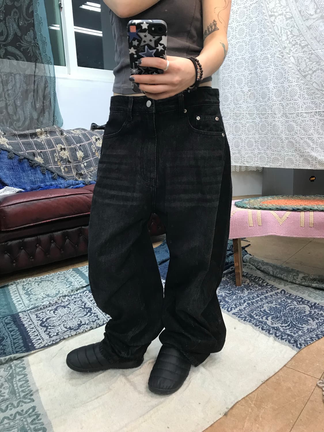 인템포무드 스트릿 워싱 벌룬핏 흑청바지 데님팬츠  상품이미지1