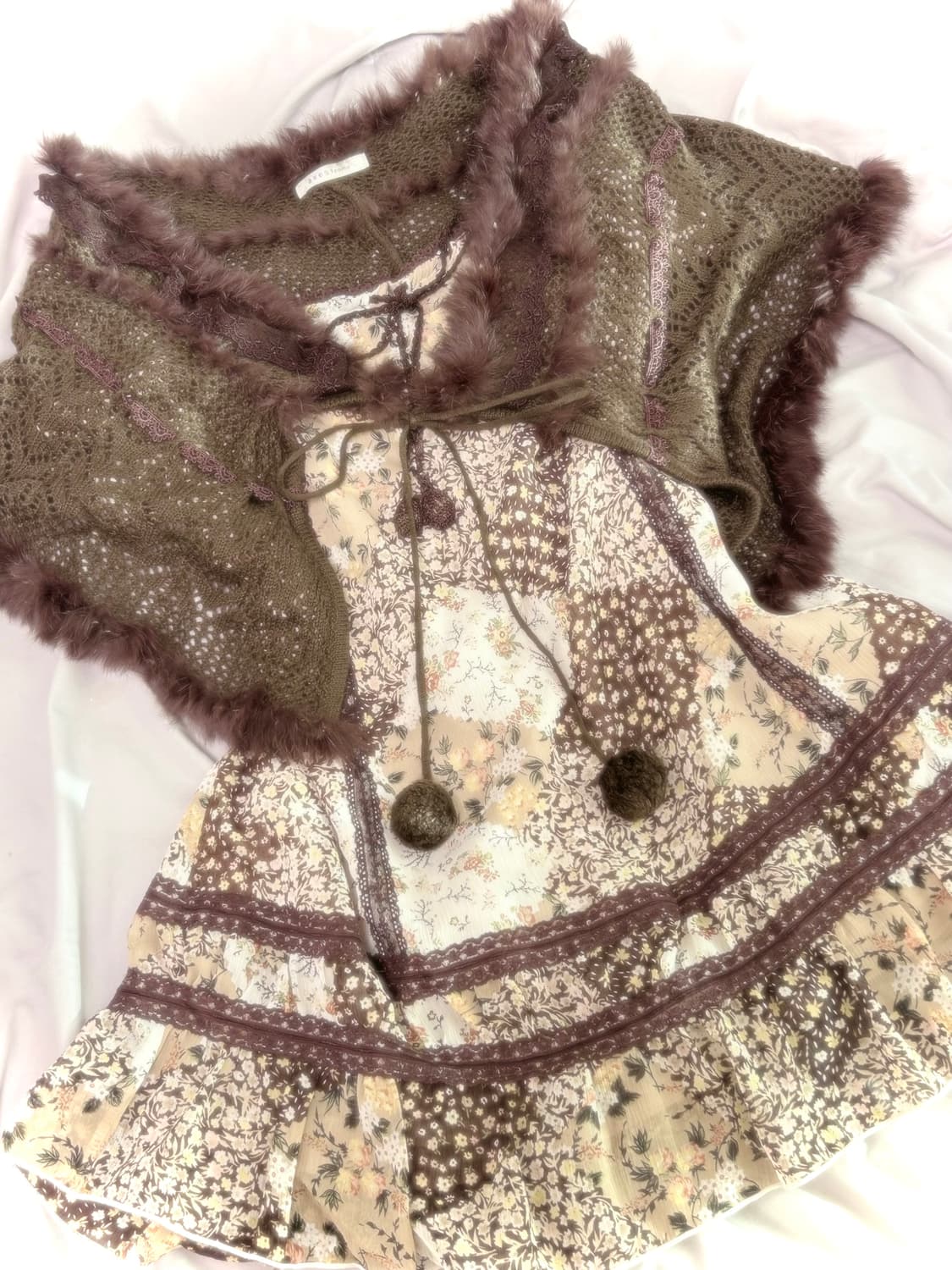 빈티지 엑시즈팜 도토리 동숲코어 케이프 원피스 세트 모리걸 하구미 히피 상품이미지1