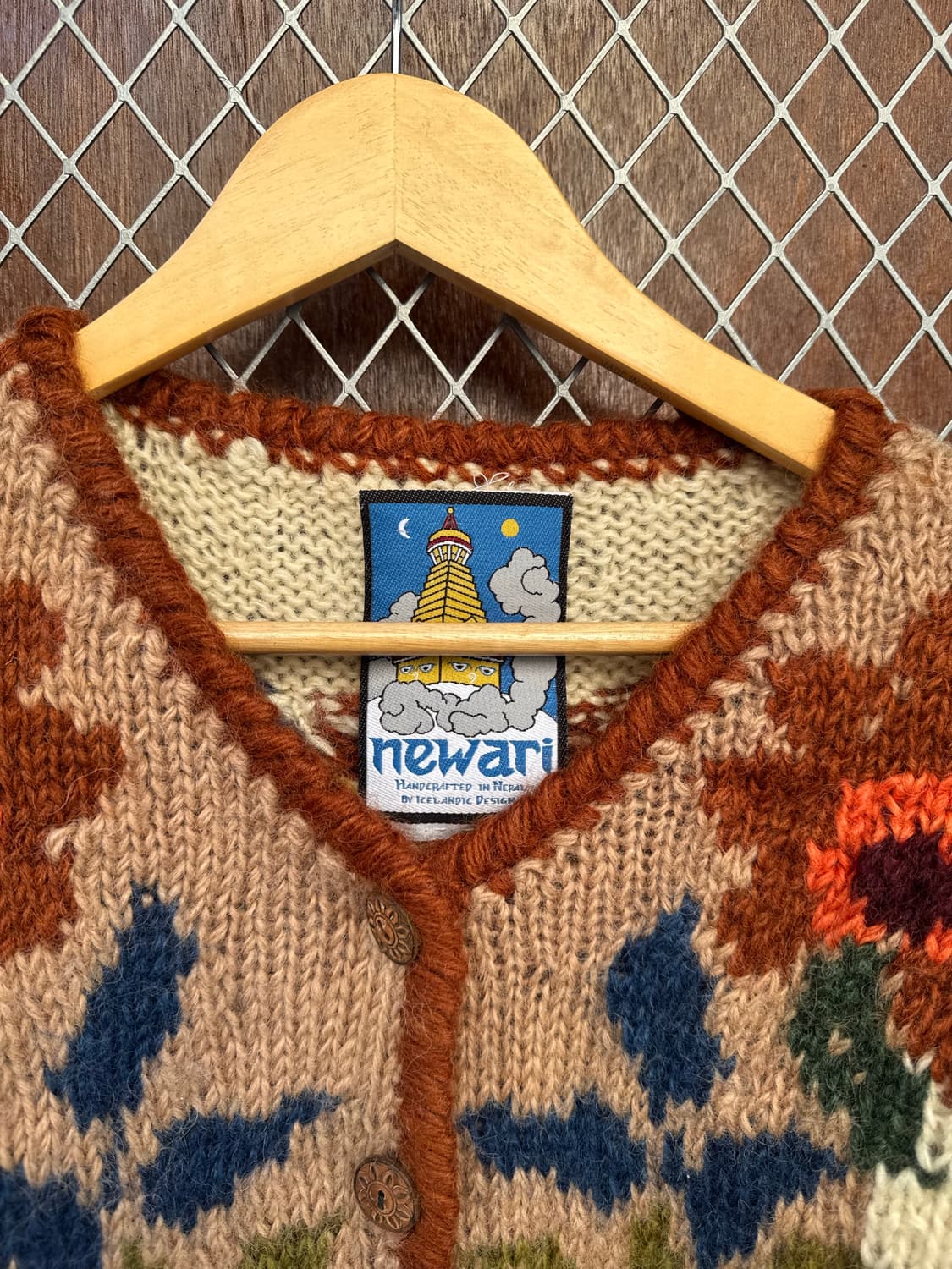 newari 뉴와리 빈티지 플라워패턴 핸디니트 울 가디건 M 상품이미지2