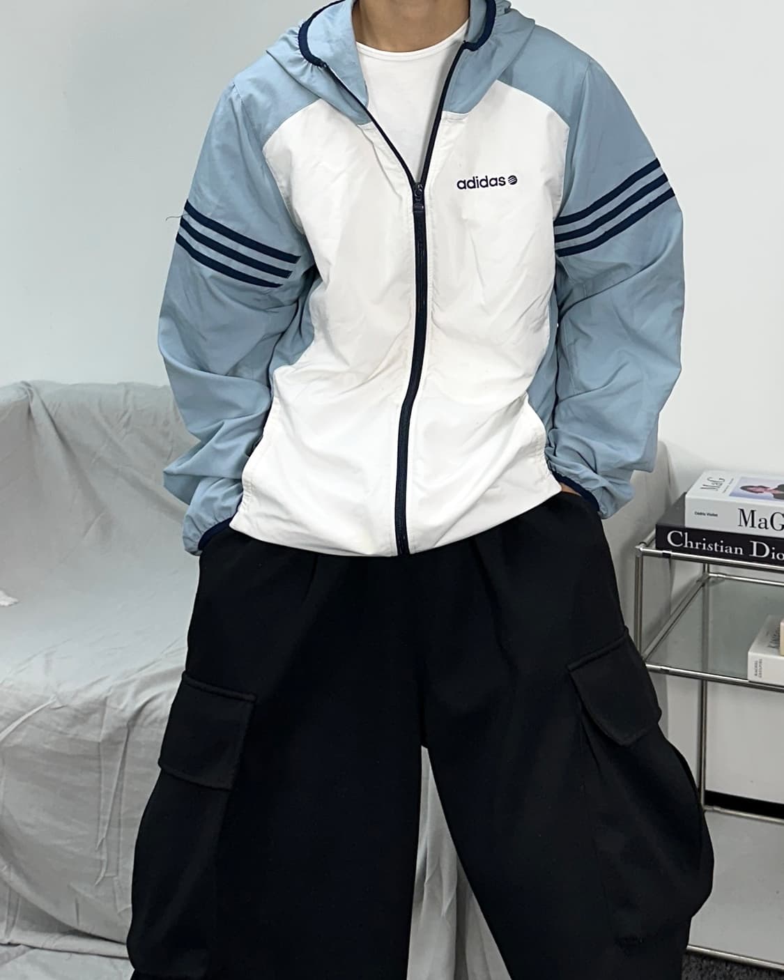 아디다스 일본판 스카이블루 배색 바람막이 상품이미지1