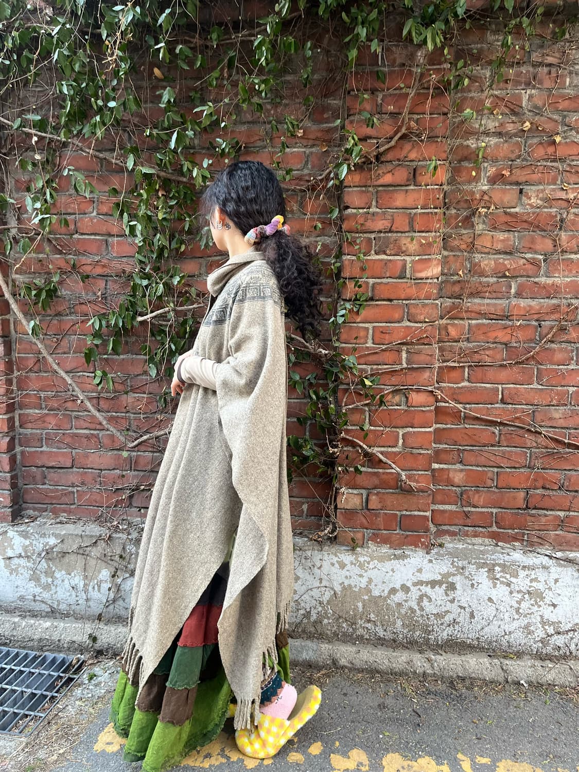 히피 문양 포인트 롱 모직 케이프 상품이미지4