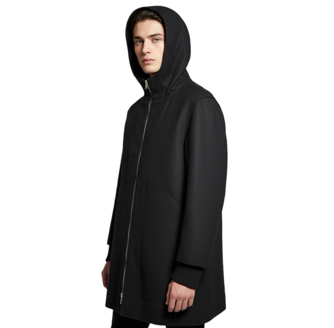 Kris Van Assche 후드 니트소매 레이어드 더블 코트 상품이미지1