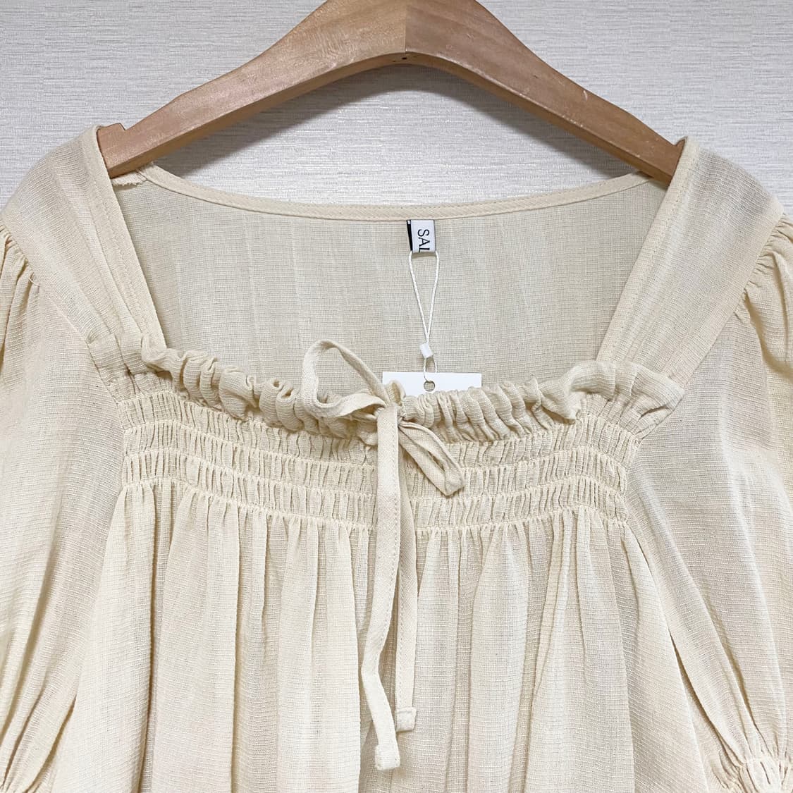 솔트비 반팔 스트링 리본 스퀘어넥 블라우스 S 상품이미지2