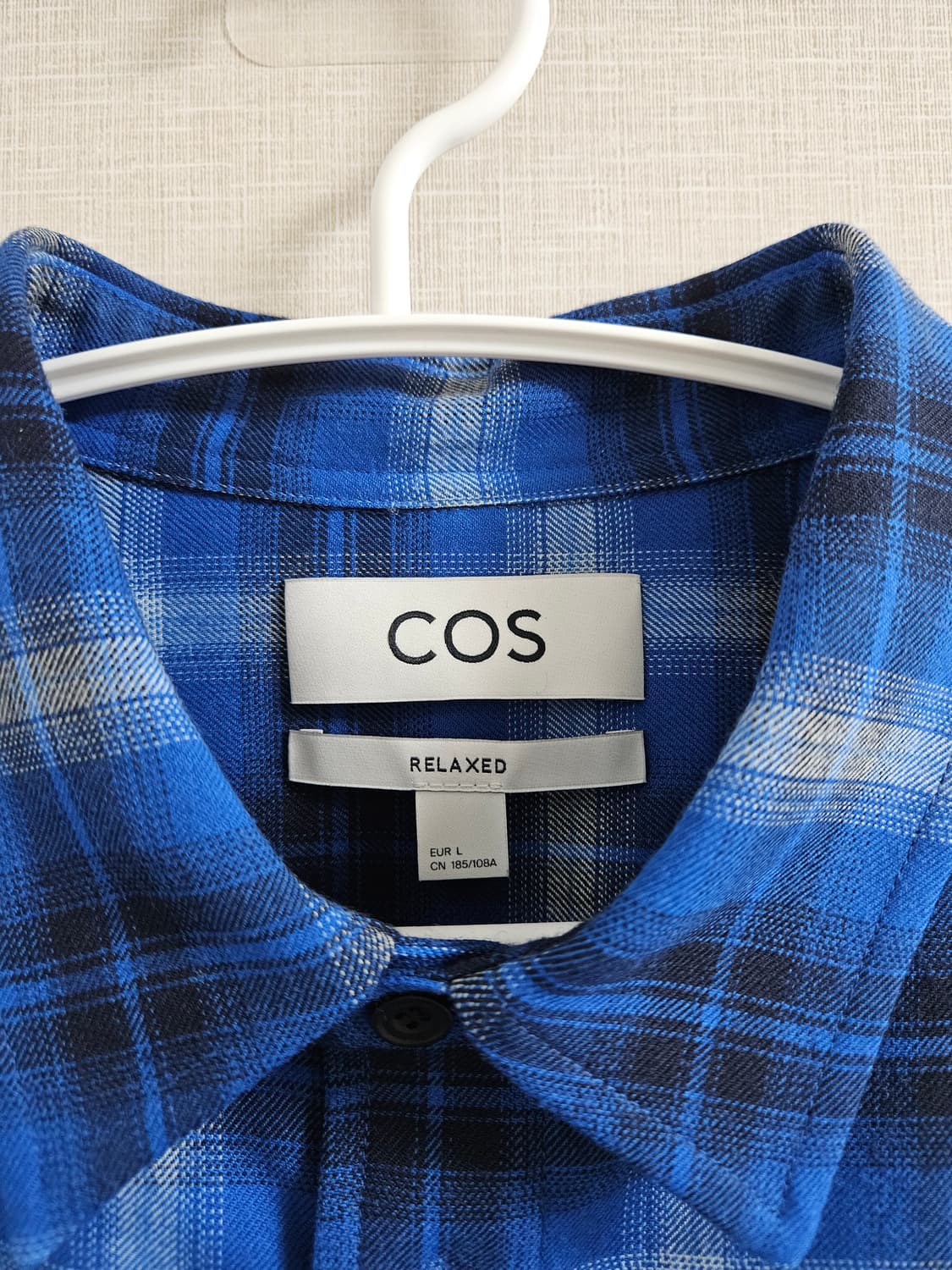 COS 릴랙스드핏 울 블렌드 블루 체크셔츠 L 상품이미지4