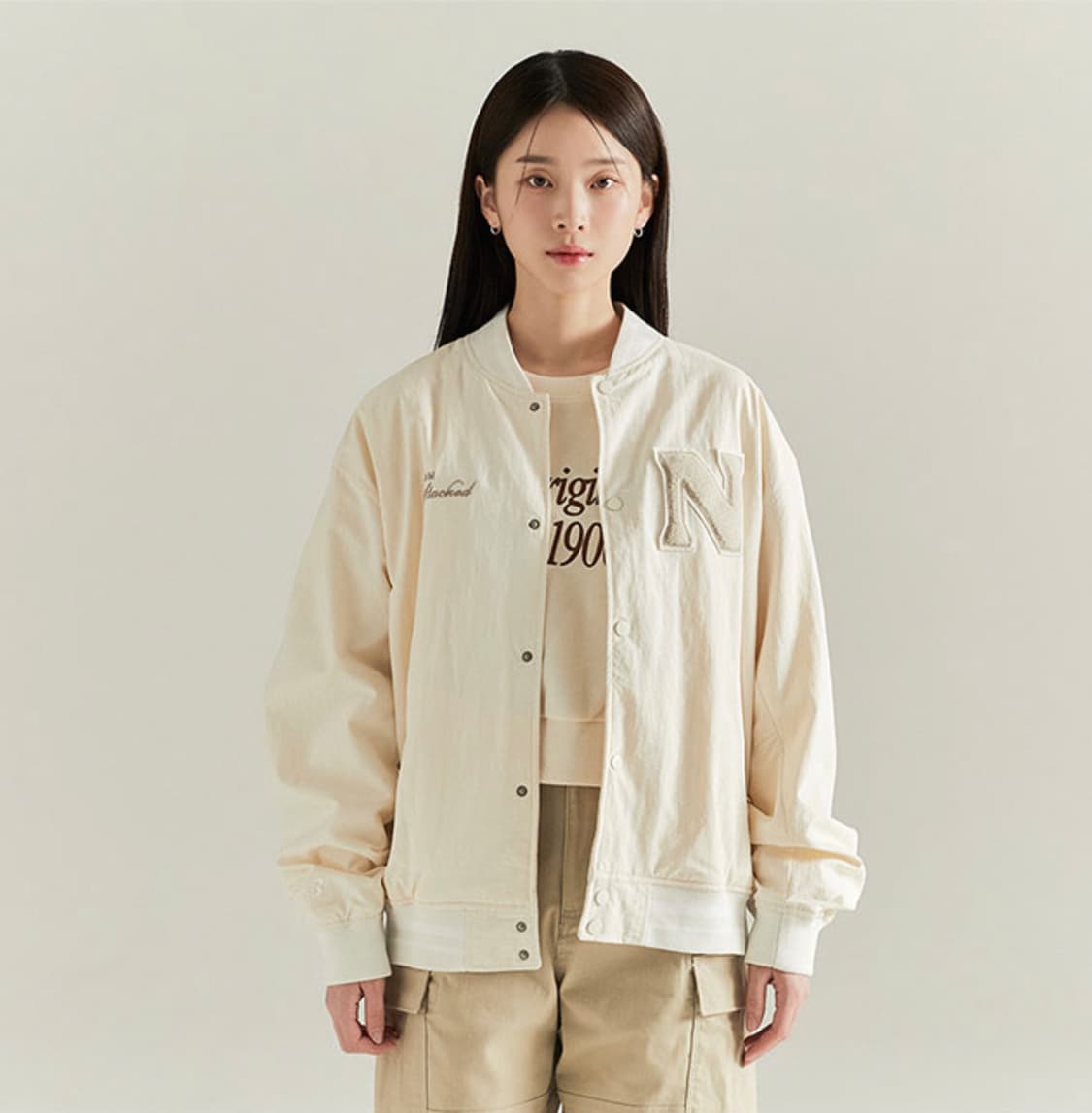 뉴발란스 UNI 나일론 바시티 자켓 크림색 XL 상품이미지3