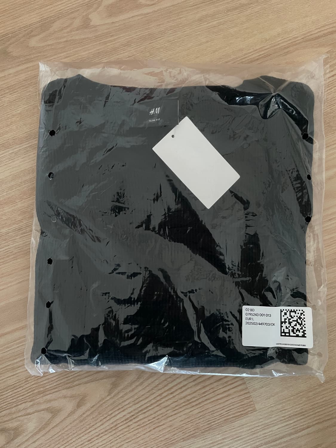 [L] H&M 슬림핏 와플 저지 탑 블랙 상품이미지3