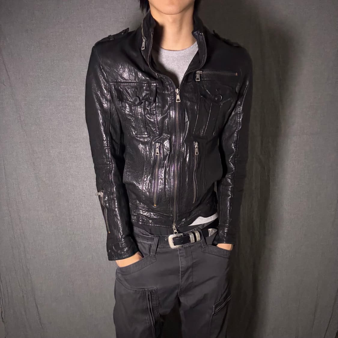 포켓 디테일 양가죽 라이더 자켓 상품이미지4