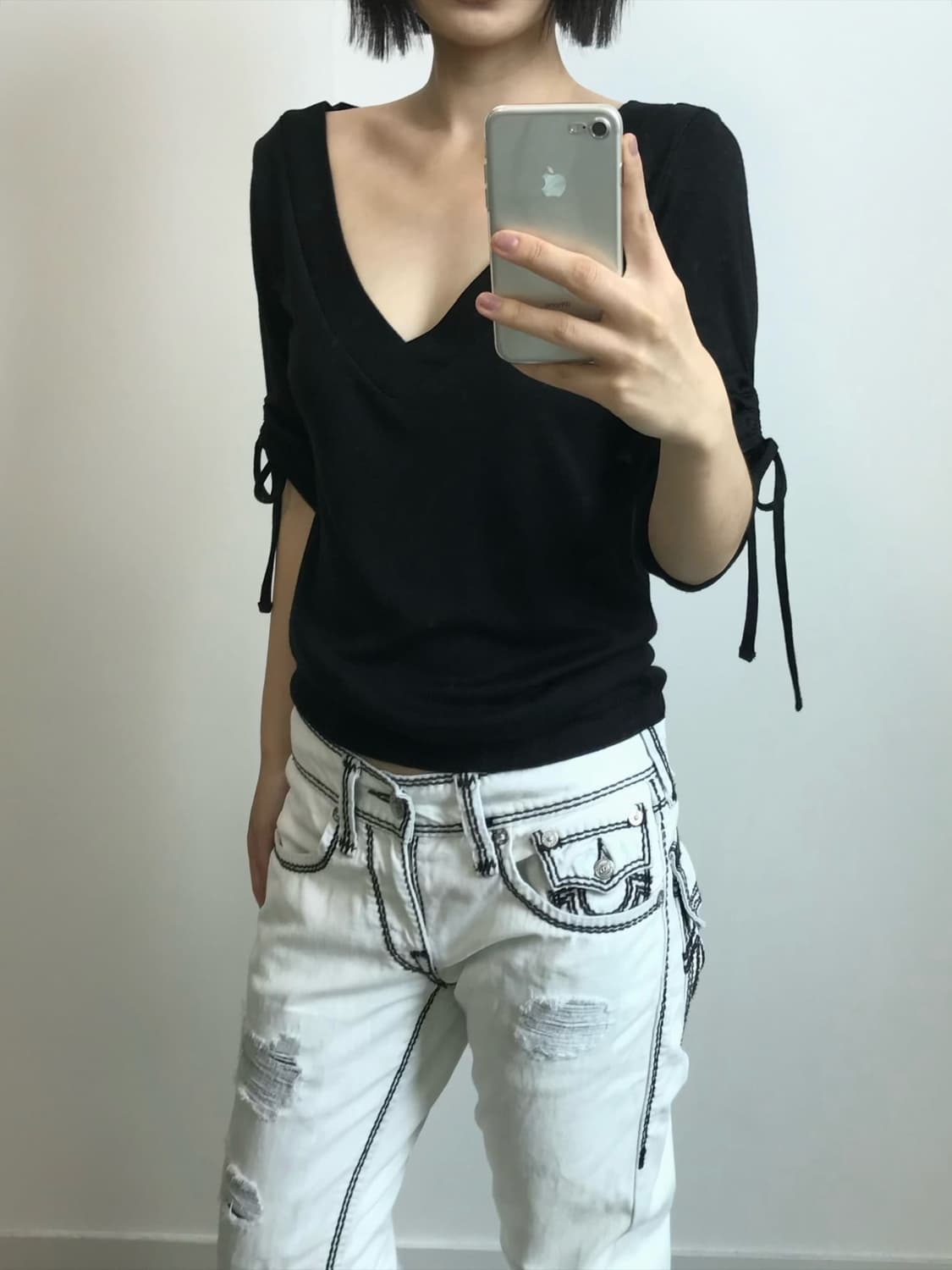빈티지 셔링 리본 티셔츠 상품이미지1