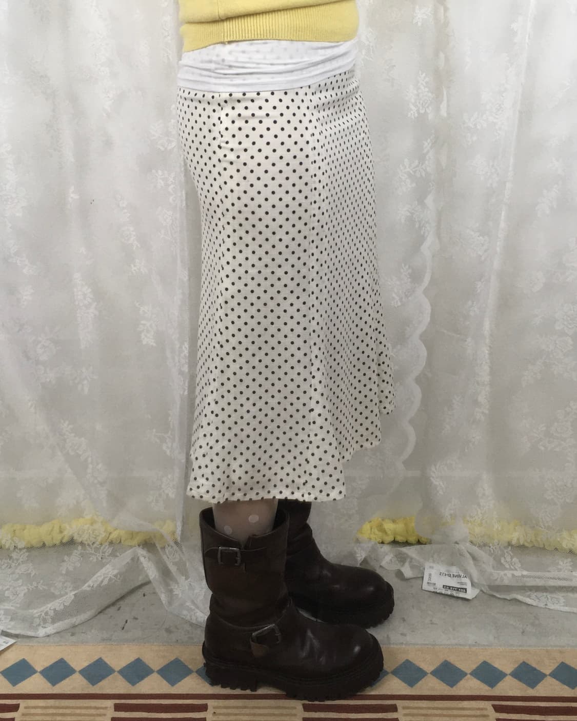 Polka Dot Linen Blend Midi Skirt 상품이미지8