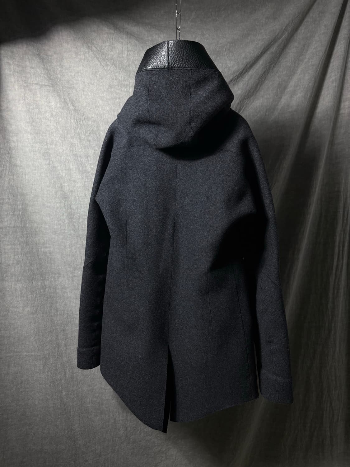 Zeitgeist Leather Trim Hooded Wool Coat  상품이미지6