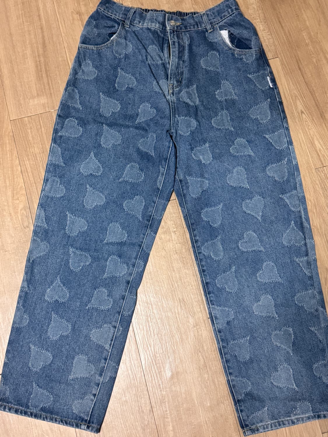 엑스톤즈 XP126 하트 데미지 밴딩 데님 팬츠 (BLUE) 상품이미지6