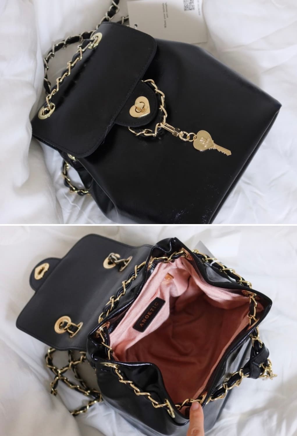 (새상품)한정판! 아노에틱 하트 클래식 백팩 위드 키링 블랙 상품이미지4