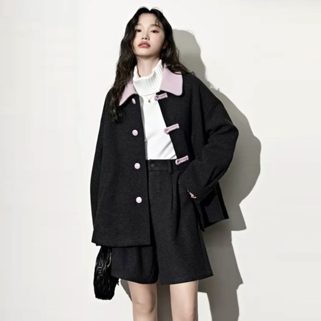 쿠오세(KUOSE) 핑크카라 코트 프리사이즈 상품이미지2