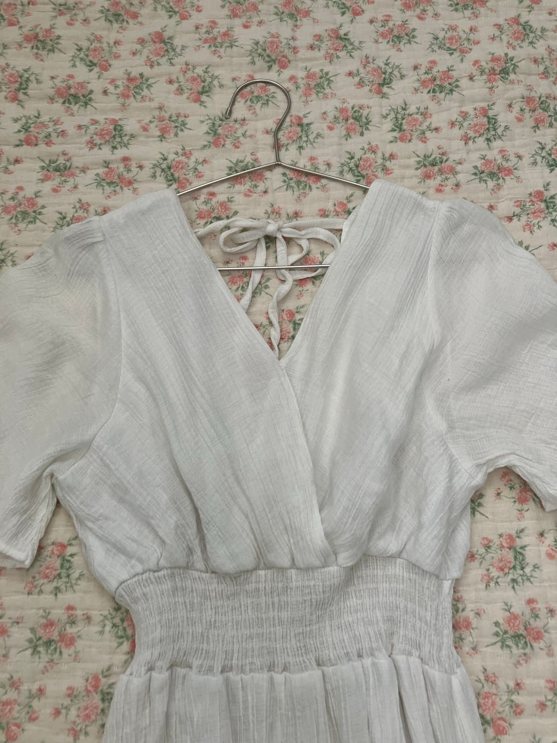 빈티지 화이트 플리츠 브이넥 리본 원피스 1089 모리걸 y2k 스트릿  상품이미지5