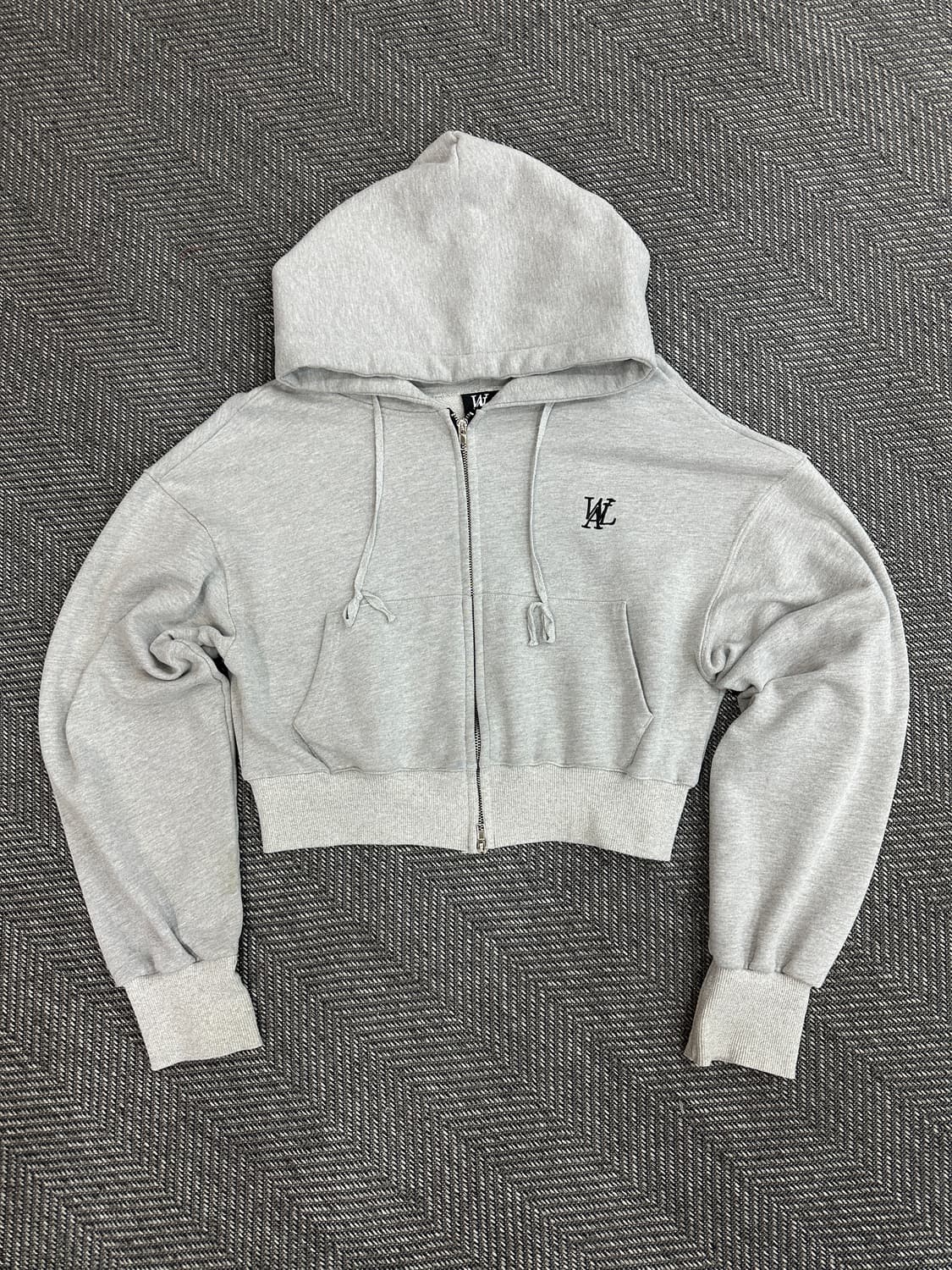 우알롱 크롭 후드집업 그레이 상품이미지1