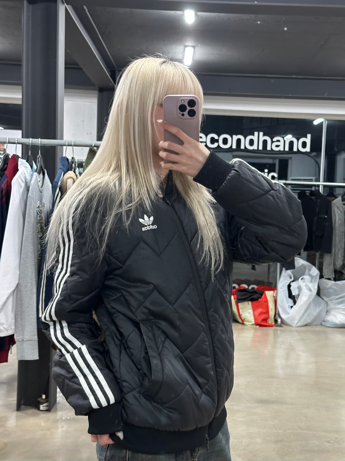 아디다스 삼선 퀄팅 자켓 블랙 경량패딩 상품이미지1